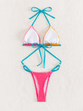 Contrast Halter Neck Tied Bikini Set