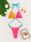 Contrast Halter Neck Tied Bikini Set