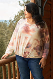 Plus Cream Rust Bleached Tie-dye Long Sleeve Drawstring Detail Relaxed Sweatshirt