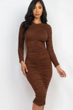 Ruched Long Sleeve Midi Dress