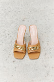 Forever Link Single Strap Chain Detail Mule Heels in Tan