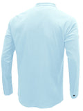 Men's woven solid color long-sleeved cotton and linen shirt