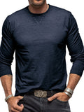 Men's new solid color round neck long sleeve cotton t-shirt