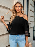 Women's elegant solid color metal buckle one-shoulder blouse