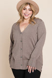 Plus Size Solid Buttery Soft V Neck Button Up High Quality Two Tone Knit Cardigan