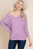 Solid Rib Modal Casual 3/4 Sleeves Dolman Sleeves Top