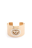 Double Link Rhinestone Pearl Metal Cuff Bracelet