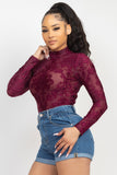 Embroidered Mock Neck Keyhole Bodysuit