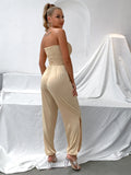 Smocked Strapless Slit Jumpsuit with Pockets