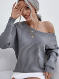 Women's Fashion Solid Color Sexy Hollow Outer Shoulder Long Sleeve Loose Sweater